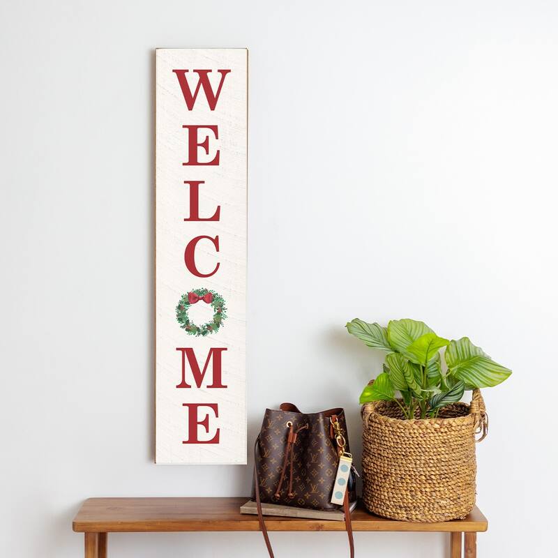 Welcome Wreath Barnwood Sign - Multi-Color