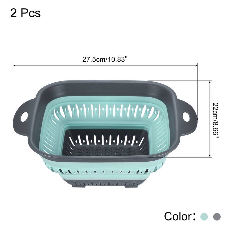 2pcs Foldable Silicone Colander Fruit Vegetable Washing Basket - Grey+Green