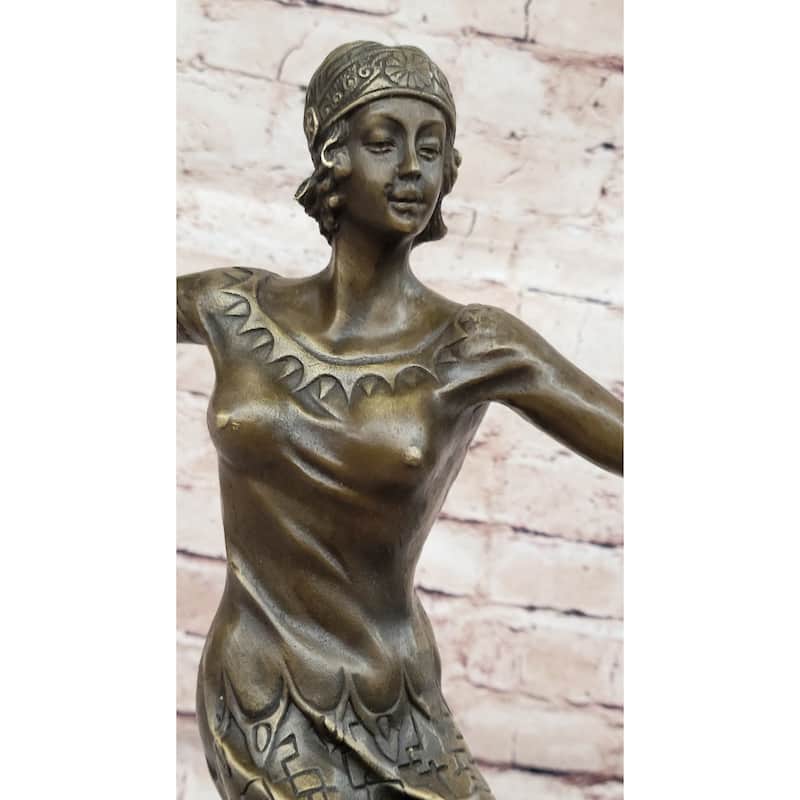 Chiparus Art Deco Dancer Girl Bronze Figure Statue Sculpture On Marble Base 16 Inches X 10 Inches