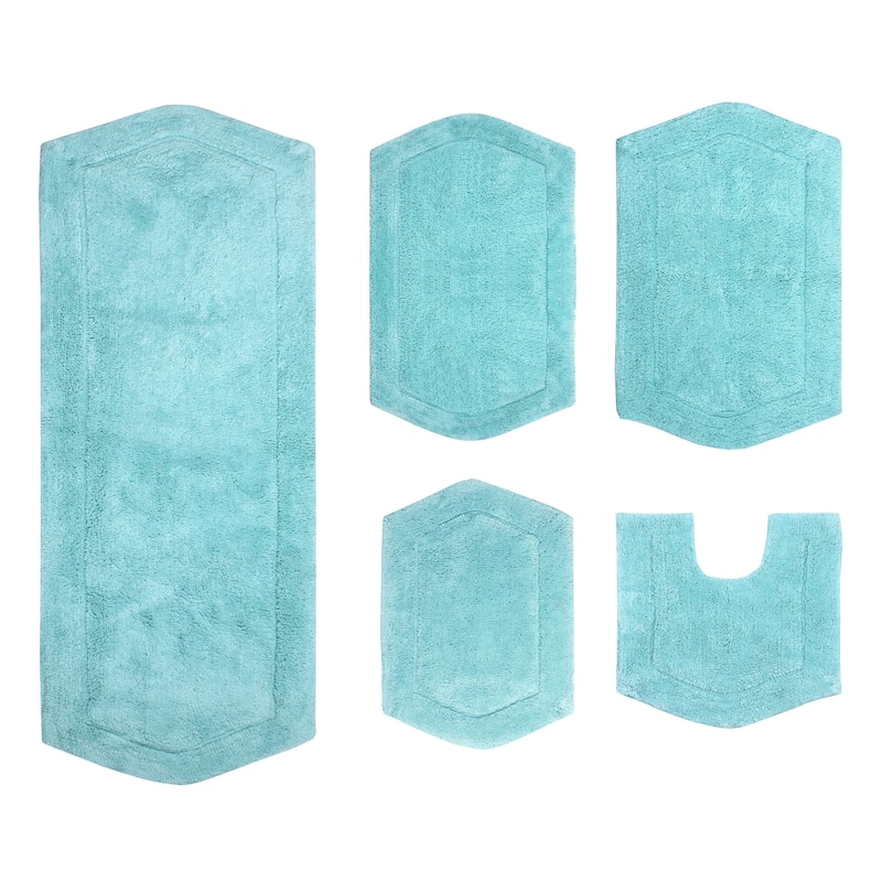 Waterford Collection 100% Cotton Non-Slip Bathroom Rug Set, Machine Washable Bath Rug, 5 Piece Bath Mat Set with Contour