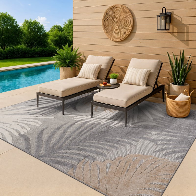World Rug Gallery Tropical Floral Indoor/Outdoor Area Rug - 5' x 7' - Gray