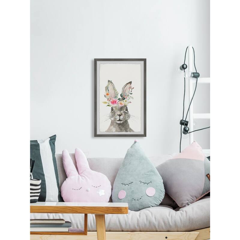 Floral Hare Painting Print - Framed Wall Art for Home Decor - Cute Animal Artwork
