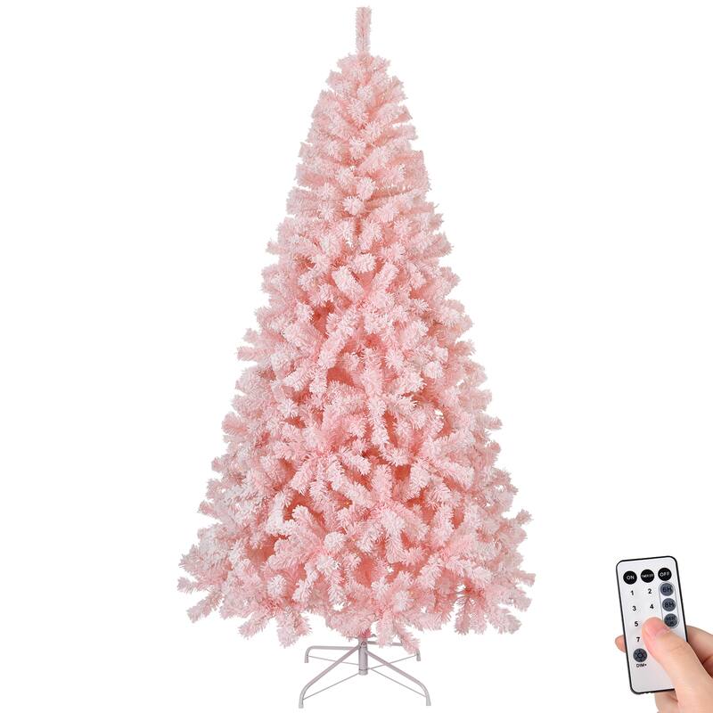7ft Snowy Pink Christmas Tree with 400 LED Lights and 1000 Branch Tips Remote Included Stand - 7 Feet