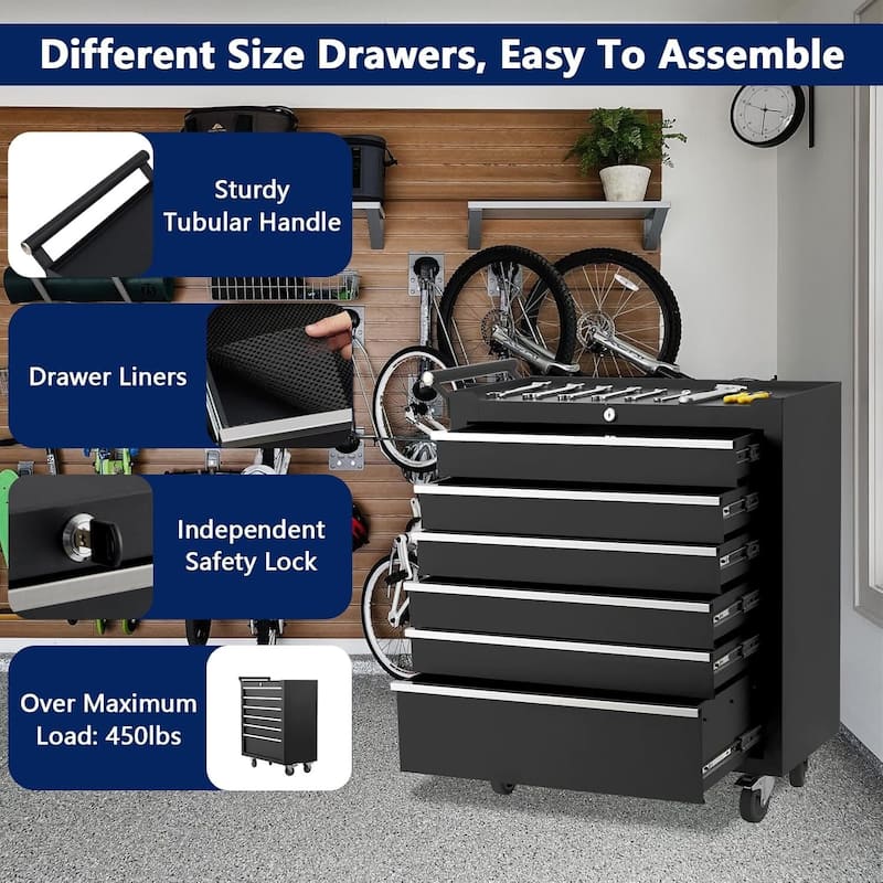 6 Drawers Tool Storage Cabinet Rolling Tool Chest for Garage, Workshop - N/A