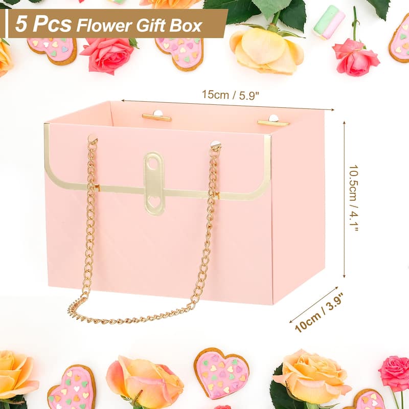 Paper Flower Gift Bags, 5 Pcs Paper Bouquet Flower Bag - Pink
