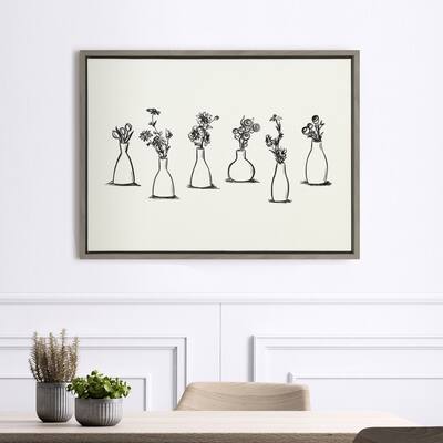 Kate and Laurel Sylvie Still Life Group of Flowers in Vases Framed Canvas by The Creative Bunch Studio