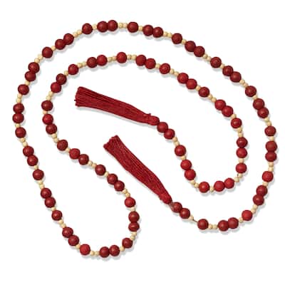72" July 4th Red Bead and Jute Tassel Garland