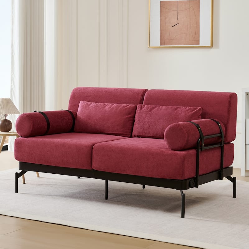 Modern Loveseat Sofa with Flexible USB Ports and Unique Cylindrical Armrests