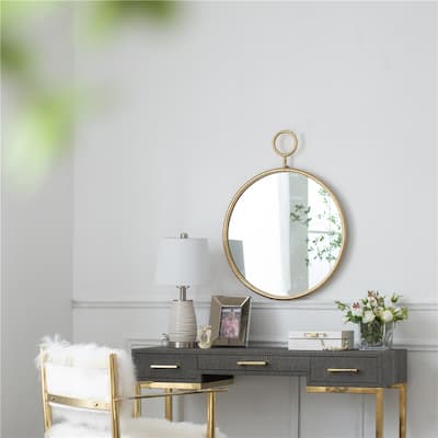 Circle Wall Mirror with Gold Iron Frame, Accent Mirror for Living Room