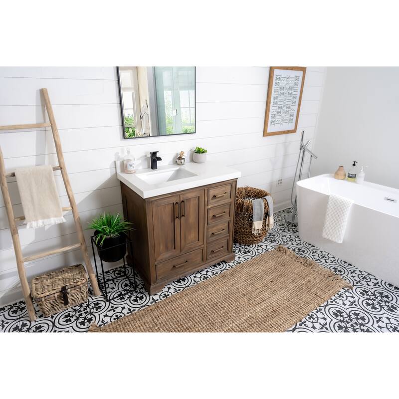 Willow Collections 36 in. W x 22 in. D Charlotte Teak Left Offset Sink Bathroom Solid Teak Vanity with Countertop
