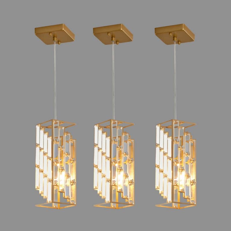 3-Pack Modern Crystal Pendant Lights – 4" Adjustable Hanging Lamps with Prism Design for Kitchen Island, Dining Room.