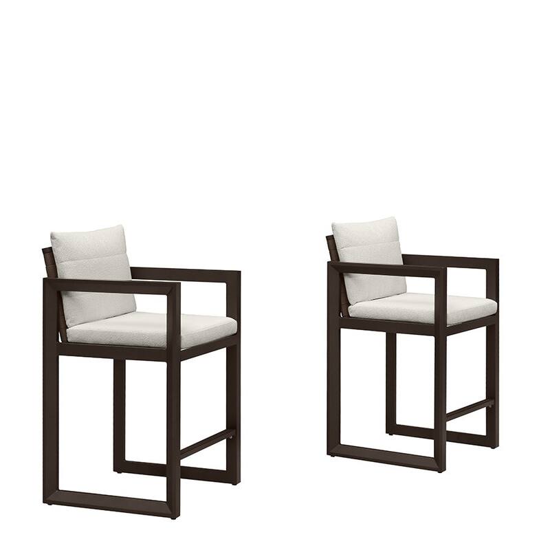 PURPLE LEAF Caesar Outdoor Bar Stools Set of 2 Modern Aluminum Barstools - BrownCounterHeight