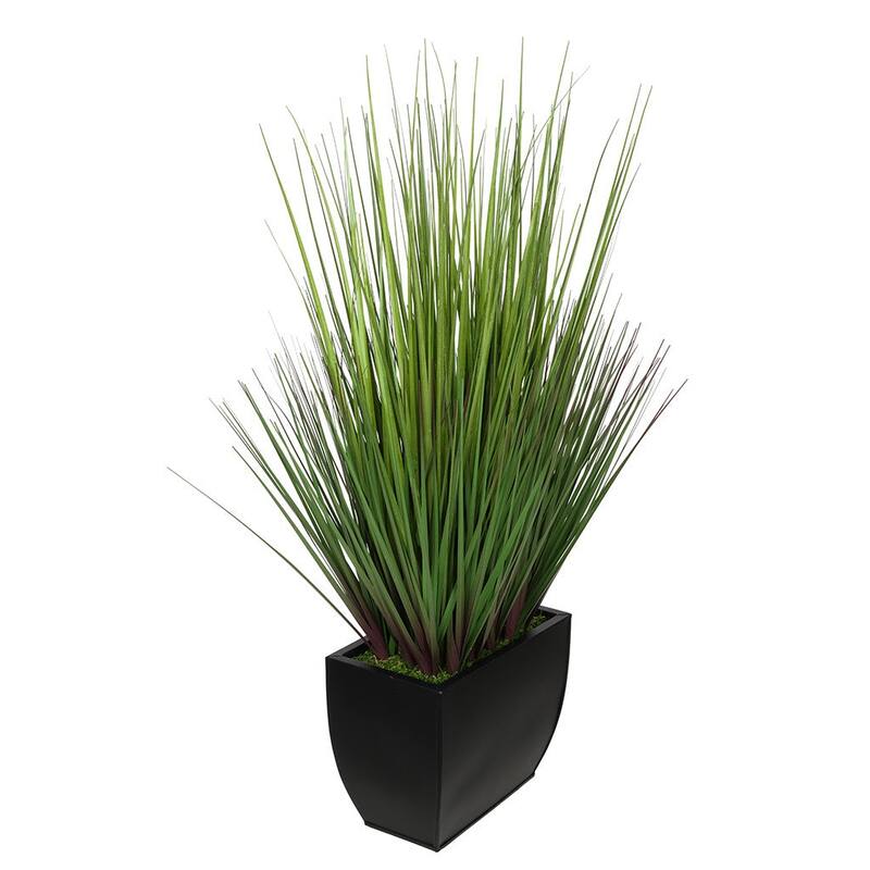 Faux PVC Grass in Medium Rectangle Zinc Vase