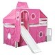 preview thumbnail 6 of 7, Pink Pine Wood Loft Bed with Storage Staircase and Slide, Tent and Tower, Full-Length Guardrail