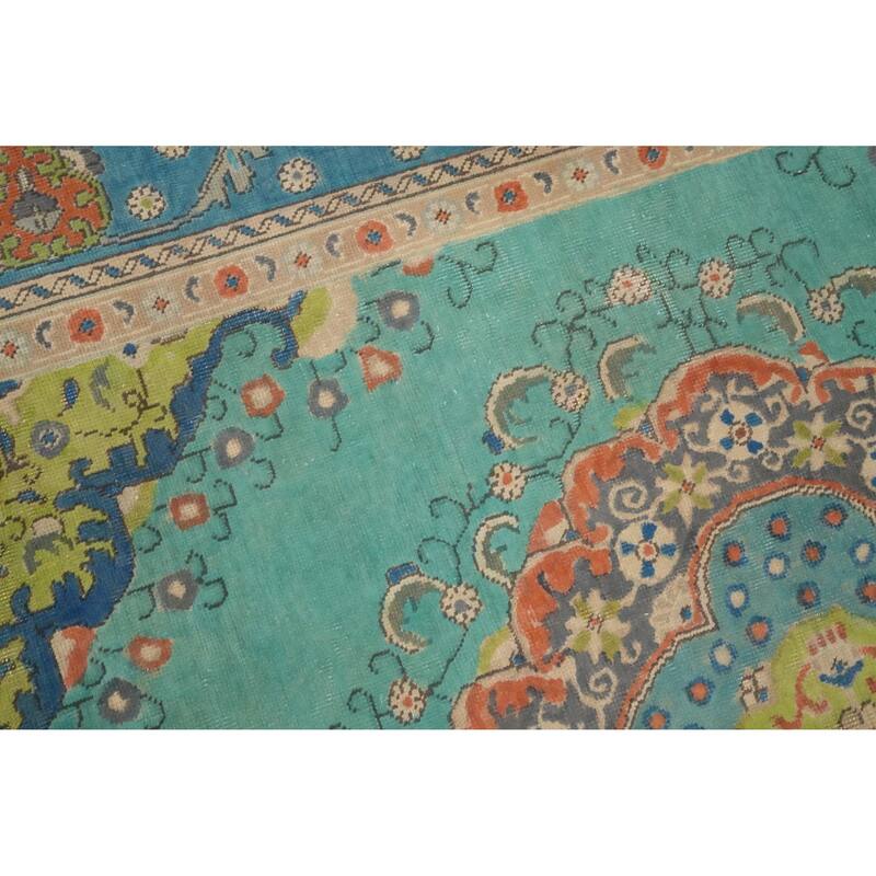 Hand Knotted Oriental 100% Wool Carpet Traditional Floral Navy Blue & Blues Tabriz Area Rug - 9' 7'' X 6' 5''