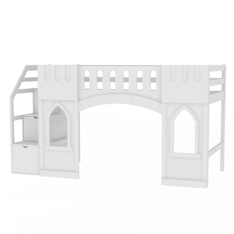 Twin Size Loft Bed with Storage Staircase and Window