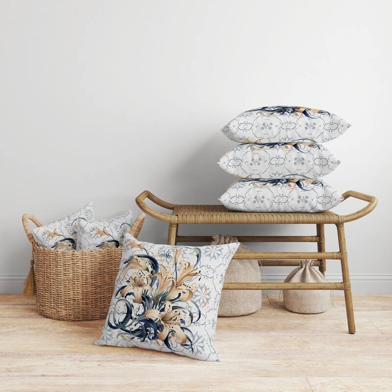 Lily Legends Faux Suede Reversible Throw Pillow Blue and Beige