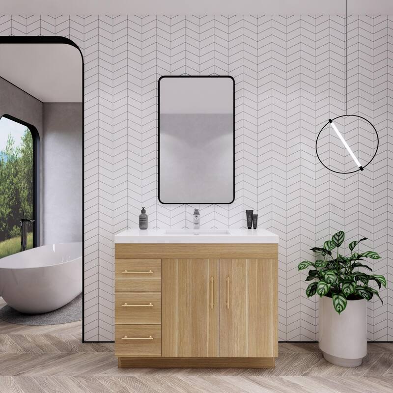 Eliza 42'' Freestanding Vanity (Left Drawers) with Single Sink - 42'' Width With Left Drawers - Champagne Oak