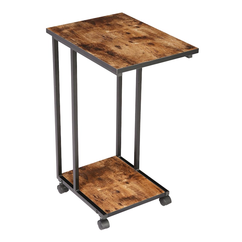 JJS Side End C Table for Sofa, Living Room Couch Table Snack Table That Slide Under for Small Spaces