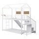preview thumbnail 5 of 4, Twin Over Twin Metal Bunk Bed ,Metal Housebed with Slide and Slide and StorageStairs