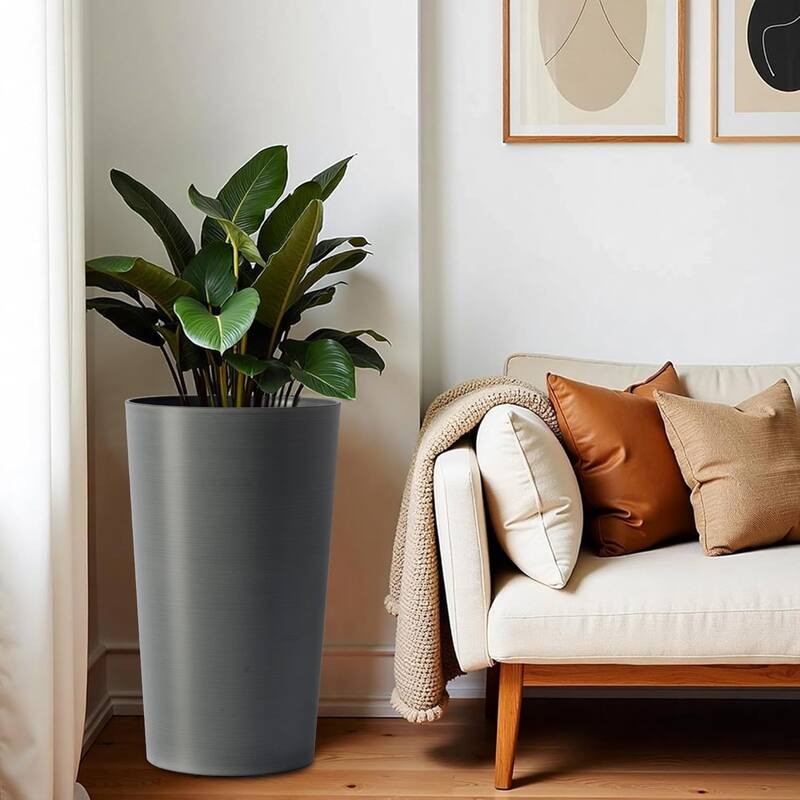 2 Pack Tall 21.7 in Planters for Outdoor Plants Modern Tall Square Planter Box - Grey