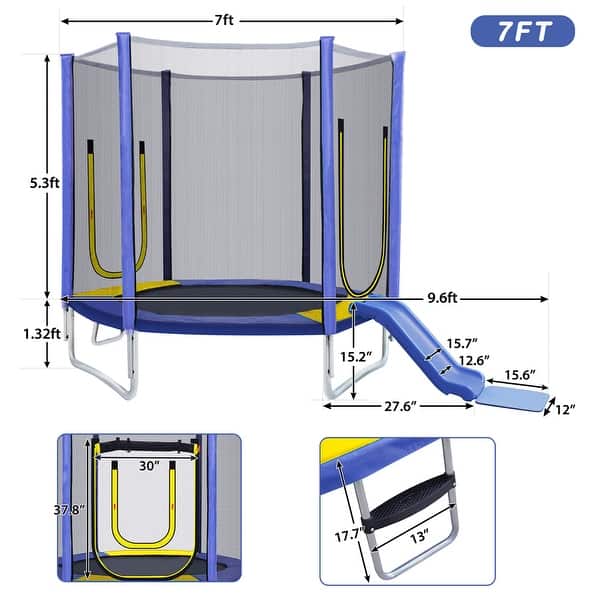 7FT Trampoline for Kids with Safety Enclosure Net,Slide and Ladder - Purple