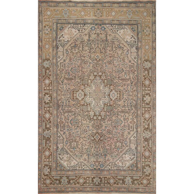 Hand Knotted Oriental 100% Wool Carpet Traditional Medallion Pink Tabriz Area Rug - 9' 7'' X 6' 7''