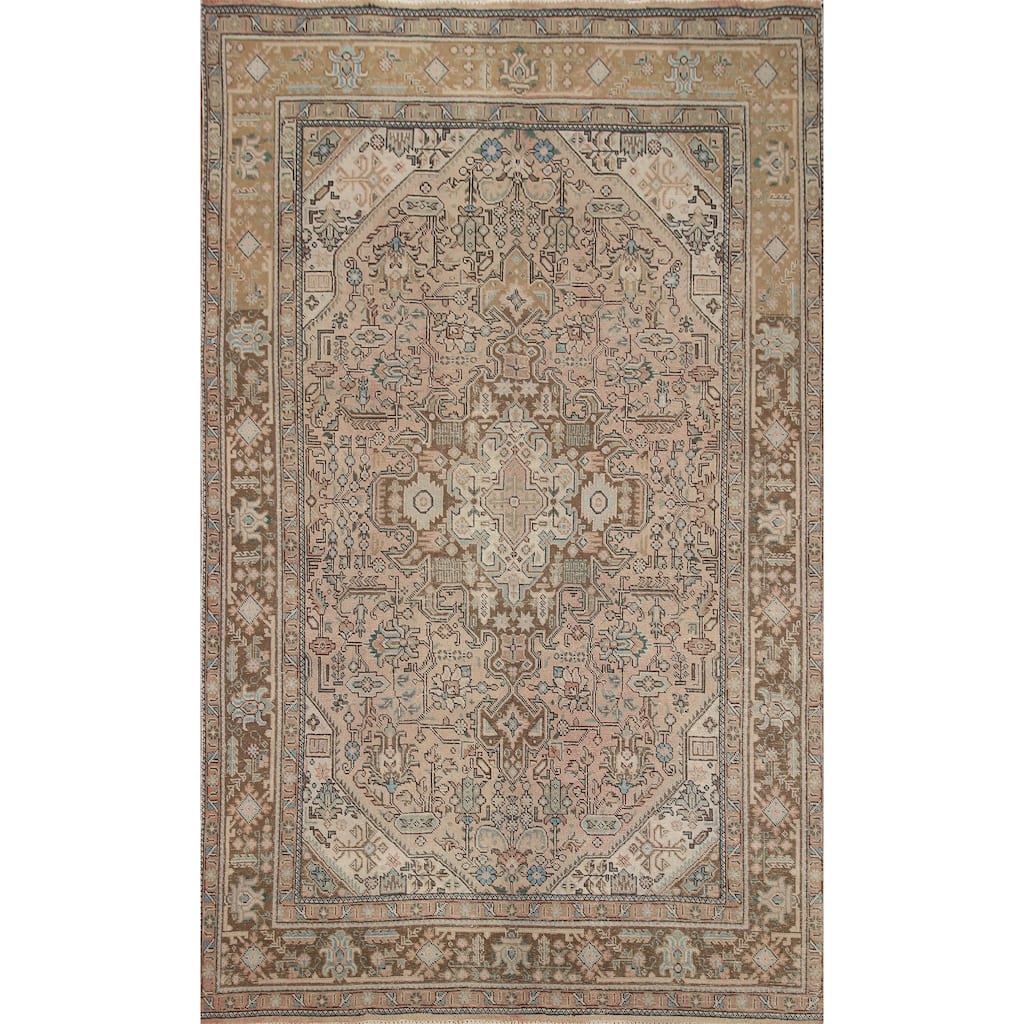 Hand Knotted Oriental 100% Wool Carpet Traditional Medallion Pink Tabriz Area Rug - 9' 7'' X 6' 7''