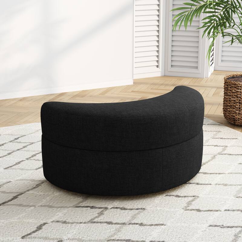 Upholstered Chenille Boucle Half Moon Storage Ottoman with Tray - Chenille - Black/Chenille