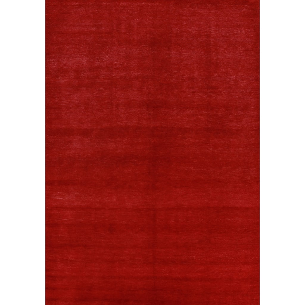 Hand Knotted Oriental 100% Wool Carpet Modern Solid Red Gabbeh Area Rug - 9' 0'' X 6' 2''