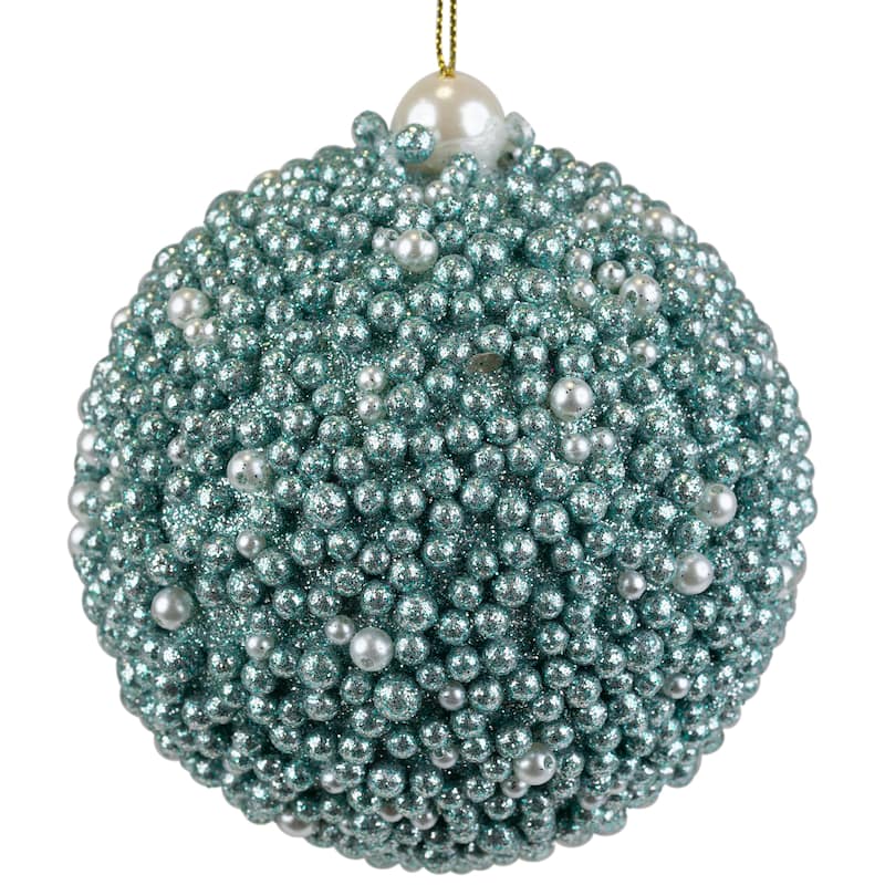 4" Seafoam Green Glitter Beaded Christmas Ball Ornament