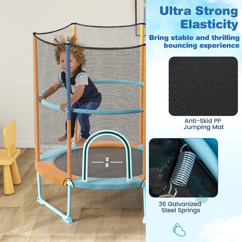 Gymax 60'' Trampoline for Kids w/ Gymnastic Bar Rings Foamed Handle No - See Details