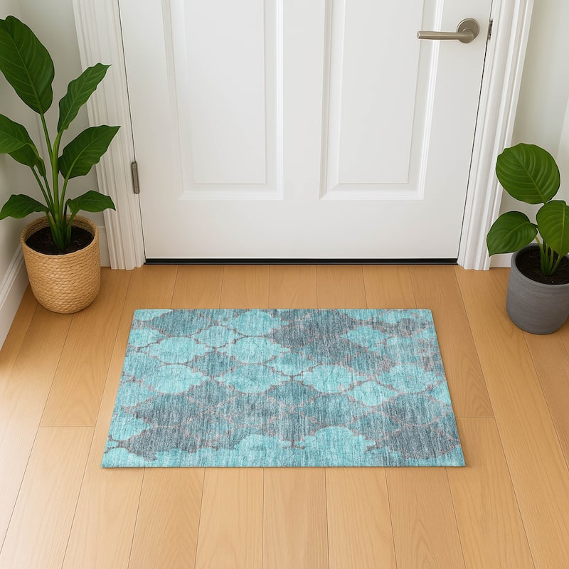 Premium Washable Super Soft Modern Trellis Mayfield Rug - Teal - 1'8" x 2'6"