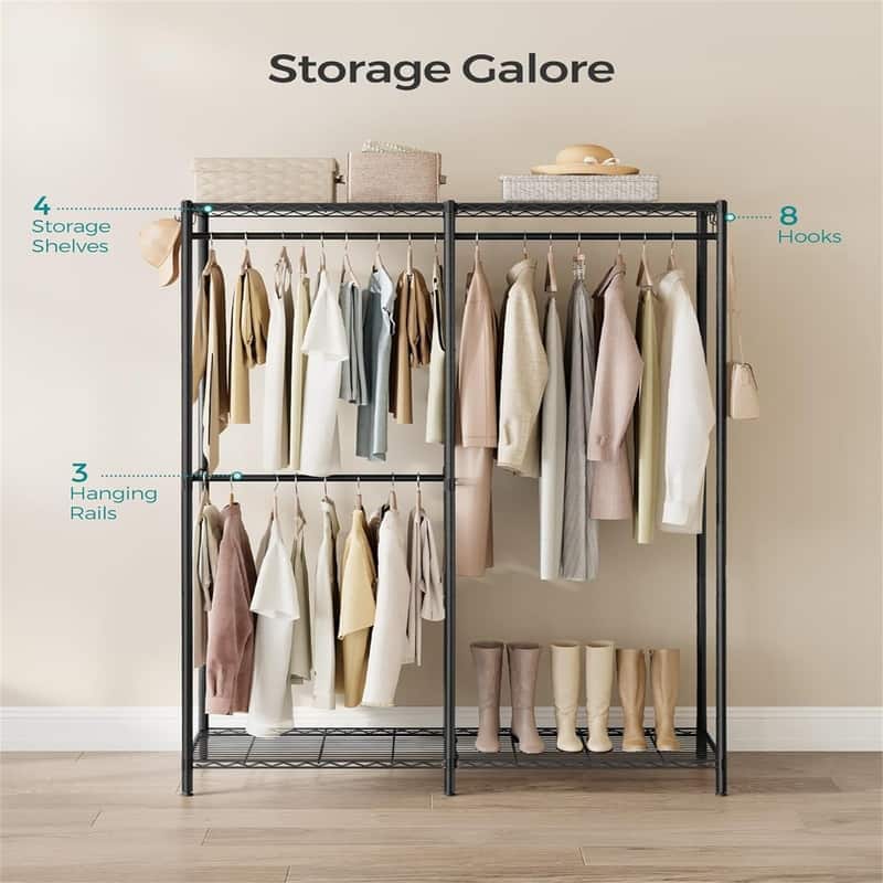 Freestanding Wardrobe Closet - 15.8"D x 47.2"W x 70.9"H