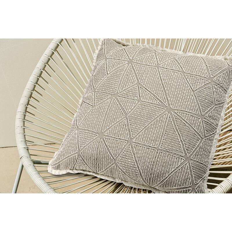 Sevita Hand-Woven Beige/Ivory Botanical Linen Throw Pillow, 20" x 20"