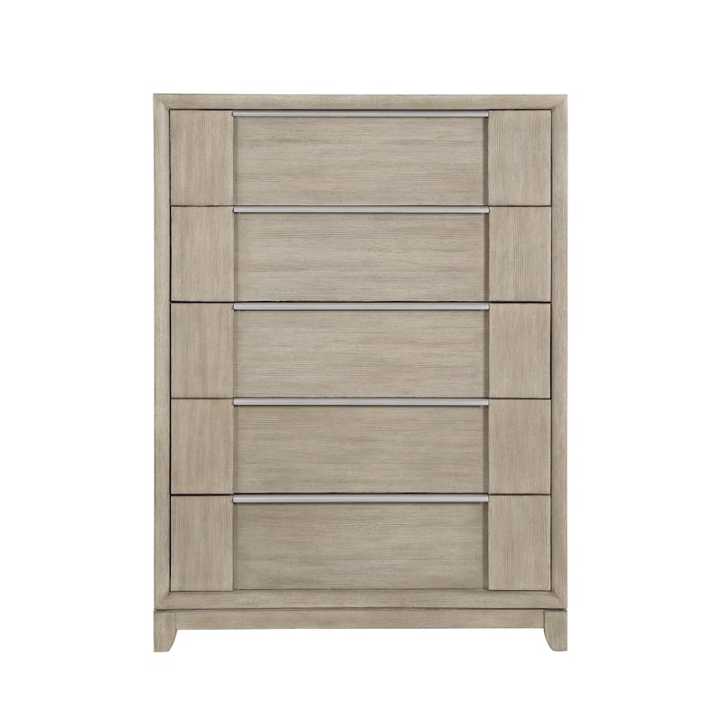 Modern 4pc Storage Bedroom Furniture Bed Dresser Mirror Chest Set Light Gray Finish