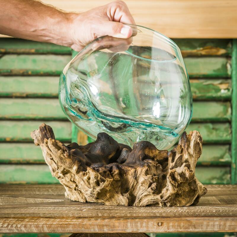 11 in. Medium Glass Planter on Driftwood