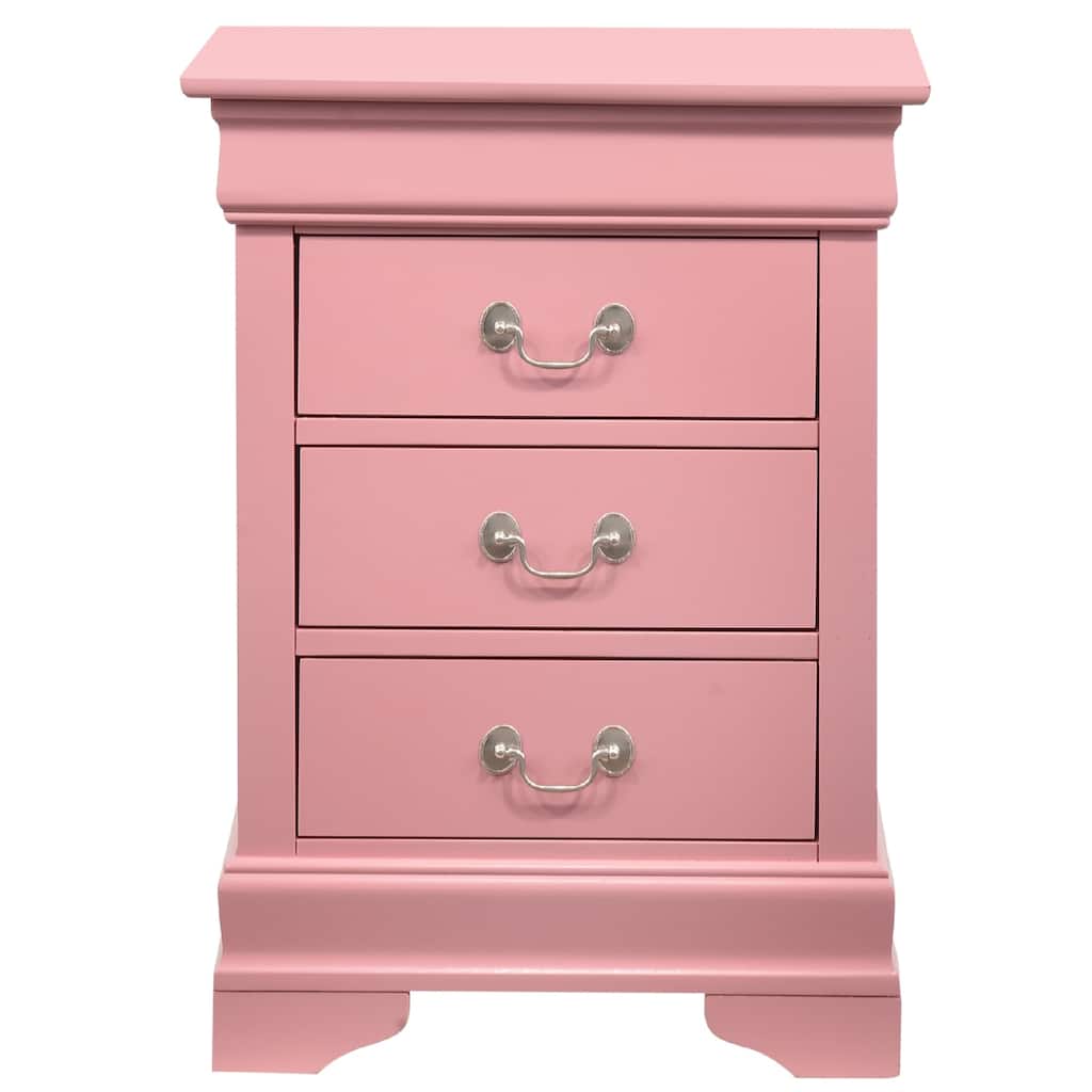 3-Drawer Wooden Nightstand - 29" - Pink