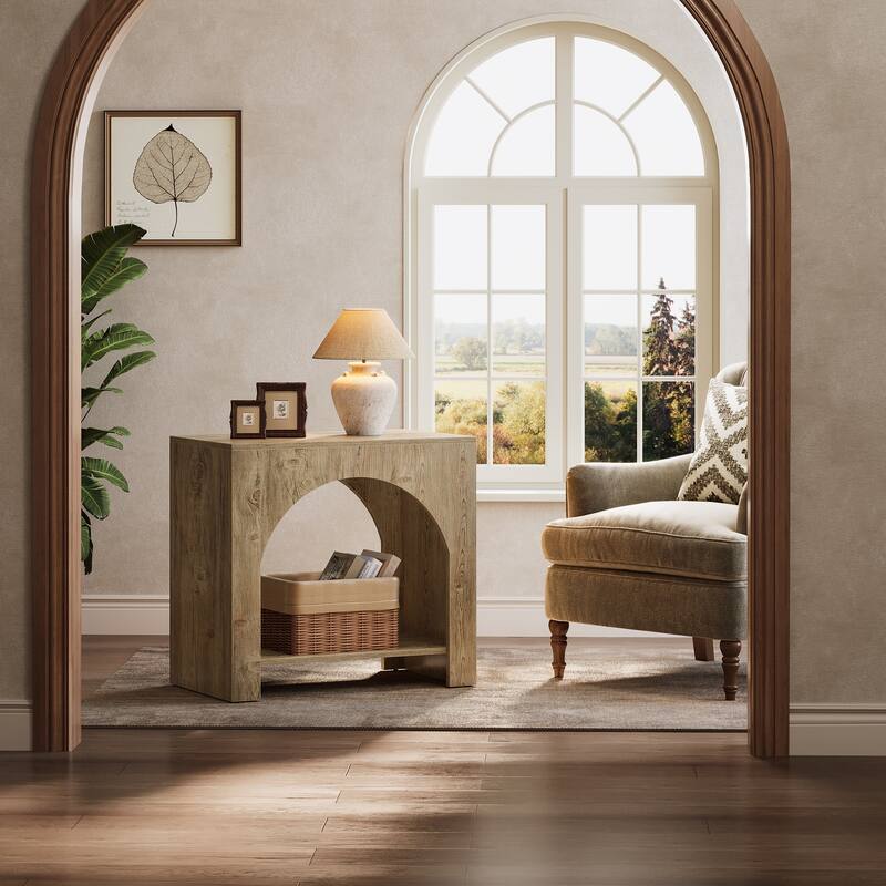 Farmhouse End Table for Living Room Large Side Table with Storage Sofa Table