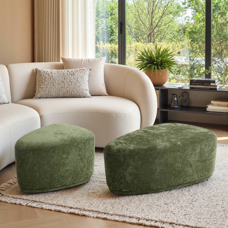 Leon 26" & 43" W Chenille Triangle Cocktail Ottoman Set - Hunter Green