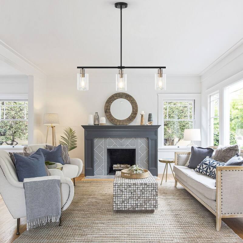 Modern Linear Ceiling Hanging Light 3-Lights Industrial Pendant Light with Adjustable Height for Living Room, Foyer - N/A