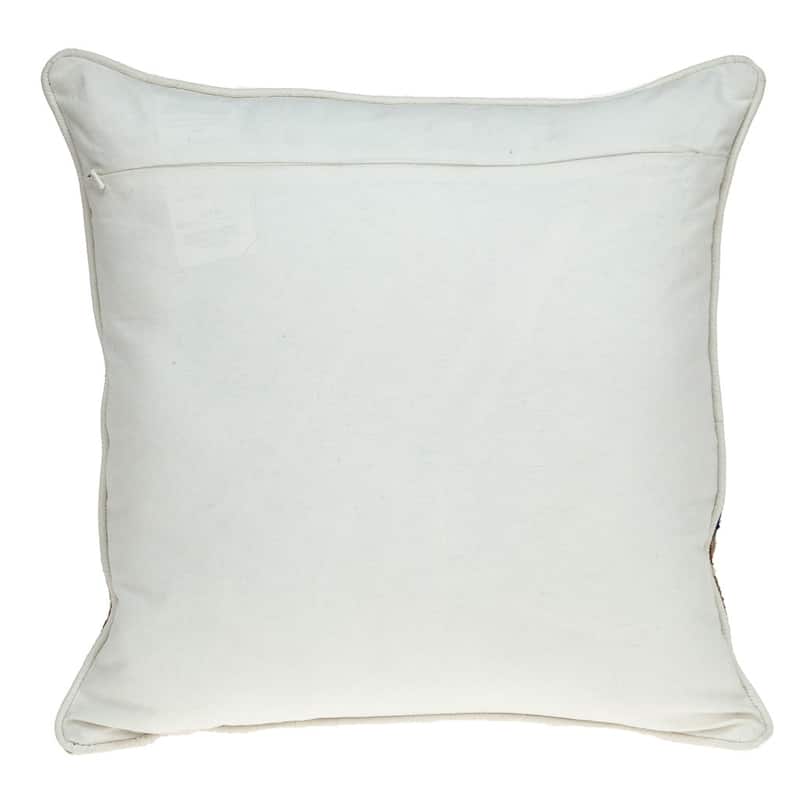 20" Blue and Beige Floral Wool Throw Pillow With Embroidery