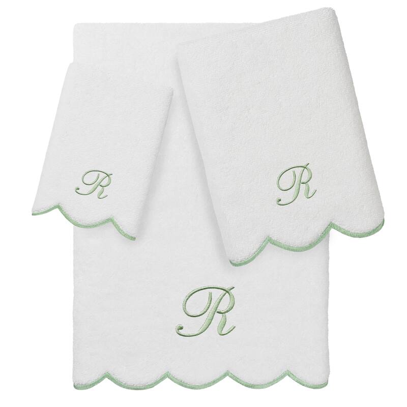 Authentic Hotel and Spa 100% Turkish Cotton Green ADORNIA Scallop Personalized 3 Piece Towel Set - 3 Piece Set - R