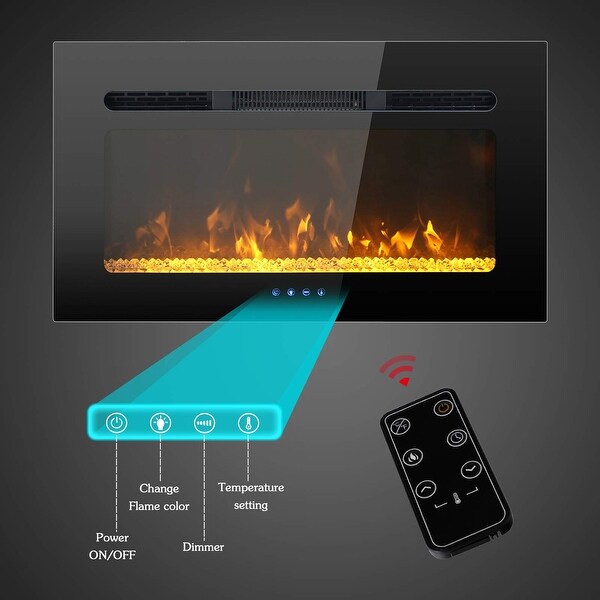 Adjustable Flame Color Touch Screen Black 1500W PHI VILLA 40 inch Electric Fireplace Timer with Remote Control Recessed/Insert & Wall Mounted Electric Space Heater for The Living Room