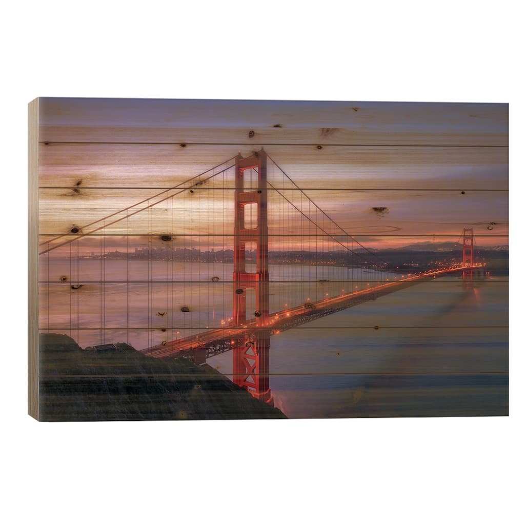 The Golden Gate Bridge At Sunrise Print On Wood by Daniel Gastager - Multi-Color