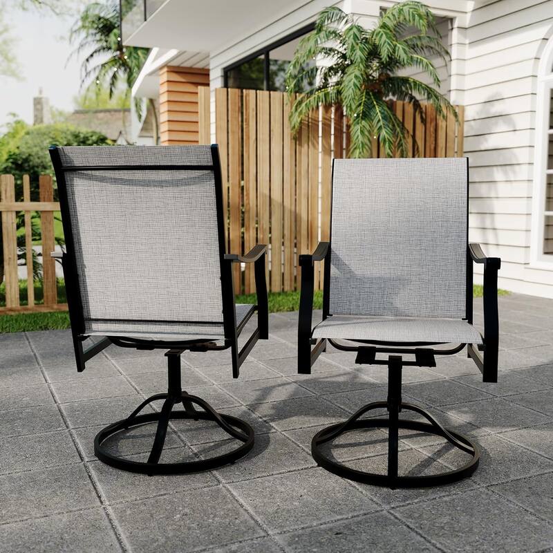2PCS Outdoor Swivel Dining Chairs With Textilene Breathable Back - Dark Grey