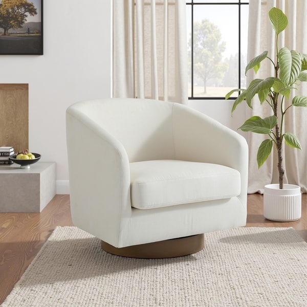 slide 2 of 90, 31.1'' W Modern Barrel Swivel Accent Chair Beige-Linen
