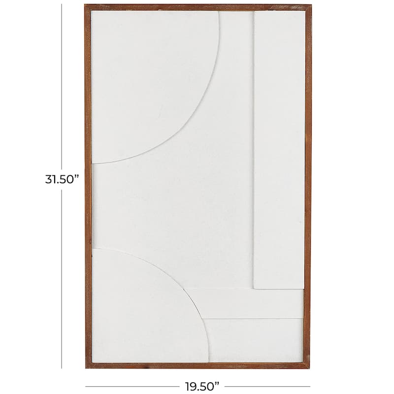 White Wood Dimensional Geometric Shaped Geometric Wall Decor with Brown Wooden Frame
