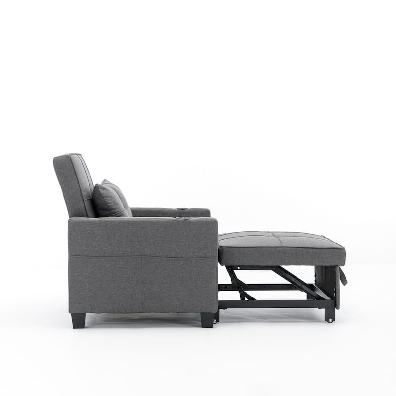 Wear-resistant Linen Fabric Futon Sofa Chair with Arms and USB Ports
