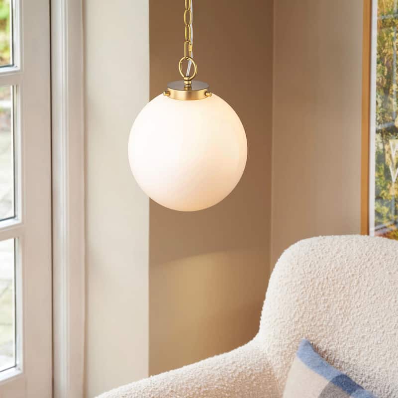 9.8" W 1-Light Modern Opal Glass Globe Pendant Light for Kitchen Island or Bedroom - 9.8 in. W x 15.7 in. H x 9.8 in. D